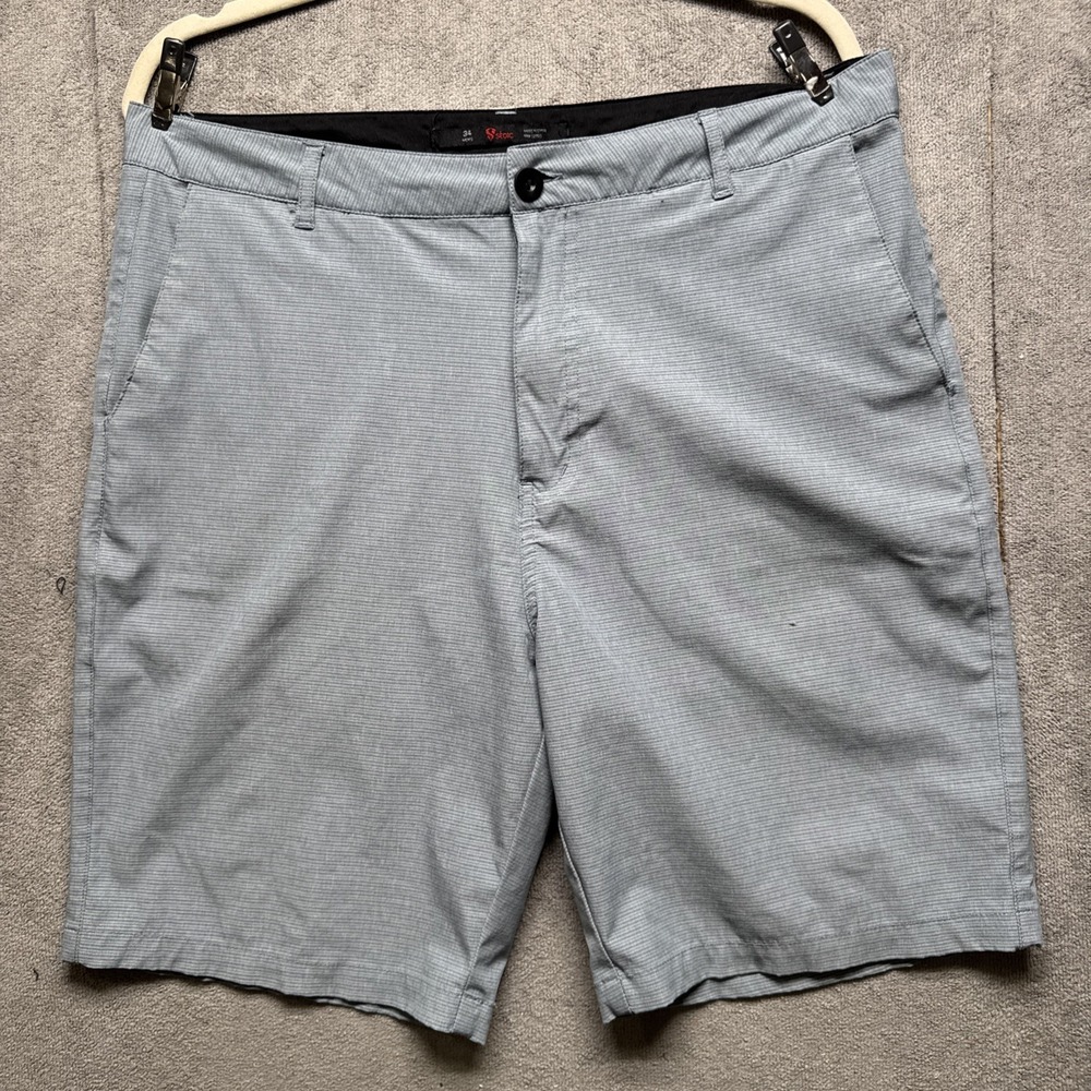 Stoic Boardroom Stretch Hybrid Shorts Mens‎ 34" Blue Striped 9" Flat Front Golf